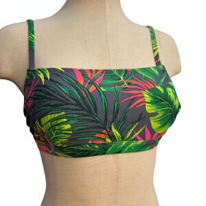 Hula Honey Tropical Print Bikini Top– Multi Color Palm – Adjustable Straps M NWT